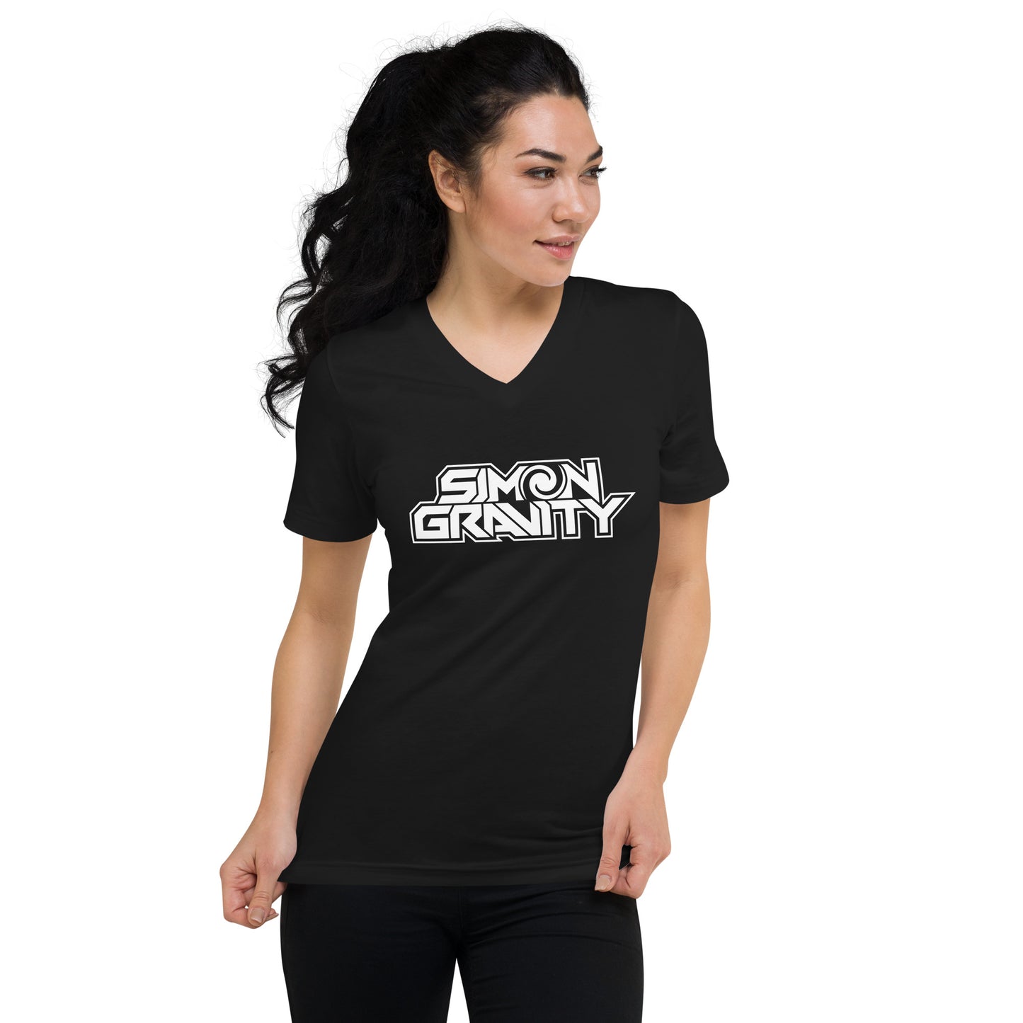 Unisex Short Sleeve V-Neck T-shirt, Black - Simon Gravity