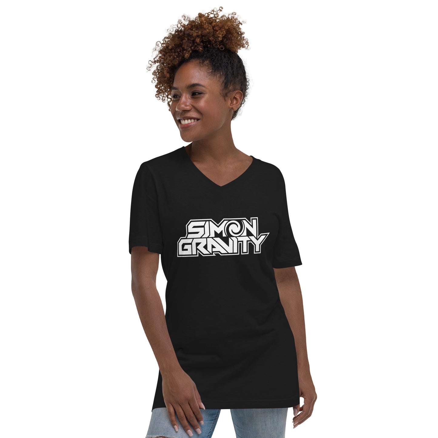 Unisex Short Sleeve V-Neck T-shirt, Black - Simon Gravity