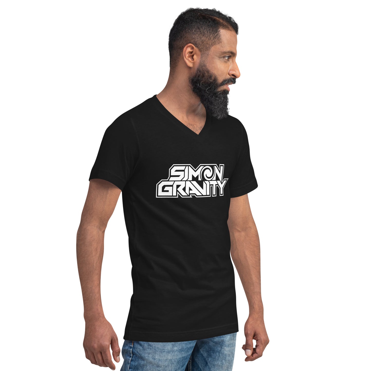 Unisex Short Sleeve V-Neck T-shirt, Black - Simon Gravity