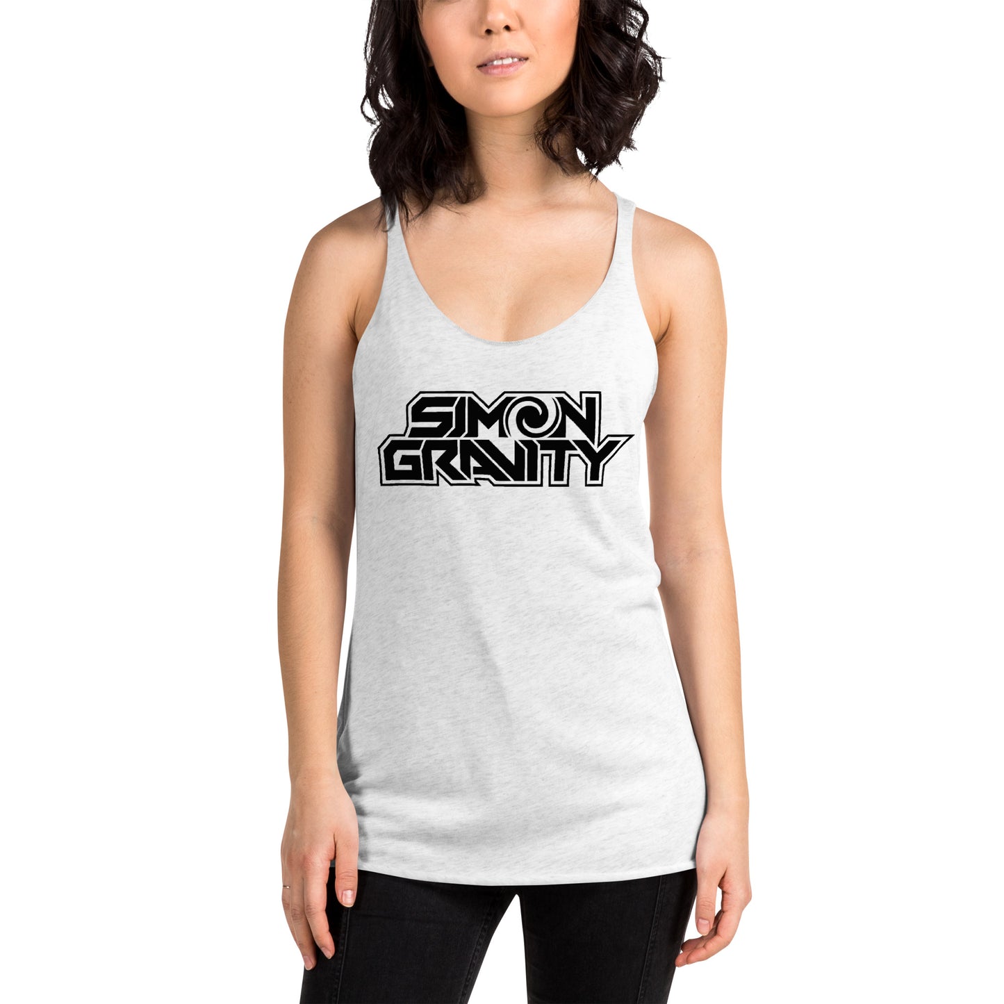 Women's Racerback Tank, Heather White - Simon Gravity